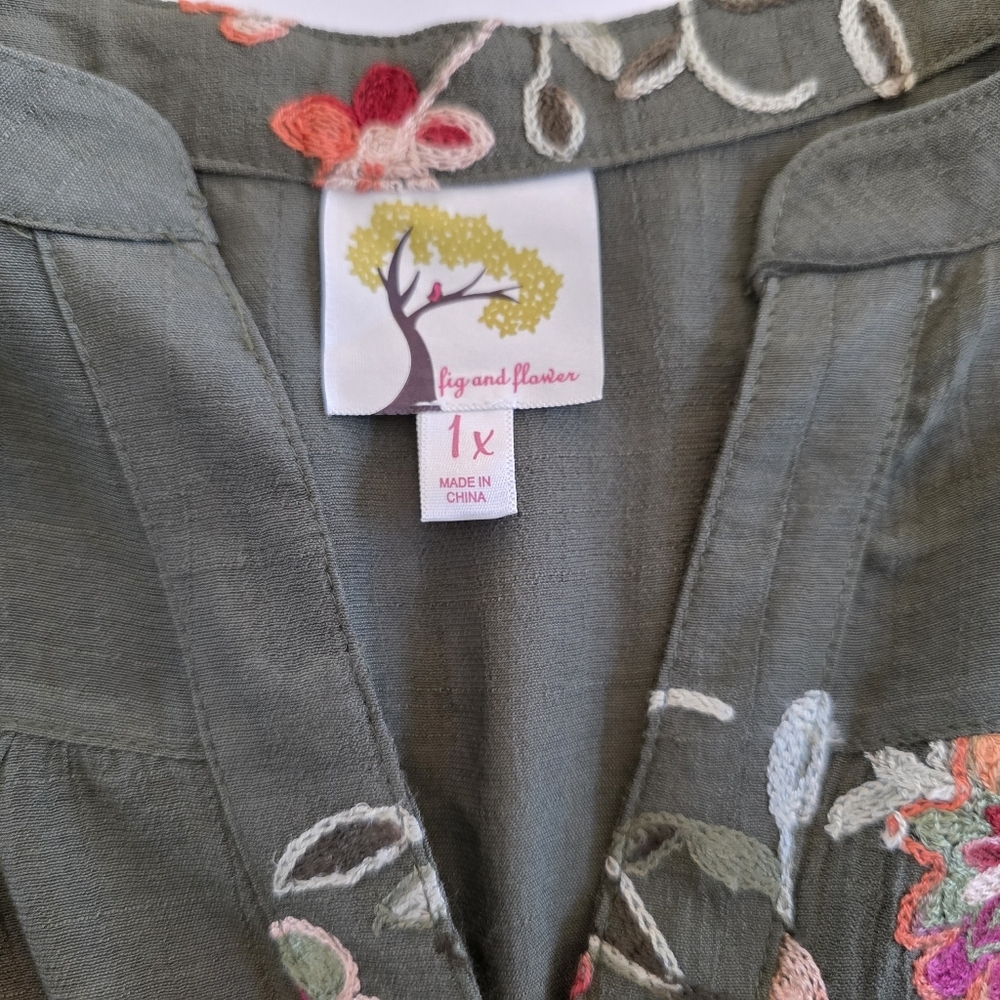 Fig & Flower Embroidered Tunic Top Boho Floral Long Sleeve Blouse- New SZ 1X - Picture 9 of 11